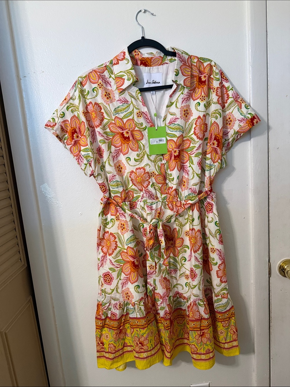 Sam Edelman Cream Floral Midi Dress with Orange, Pink and Yellow Accents